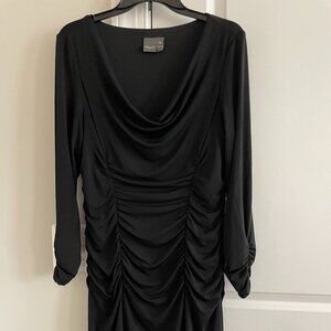 Muse Black Cowl Neck Ruched Long Sleeve Stretch Jersey Dress - SZ 14